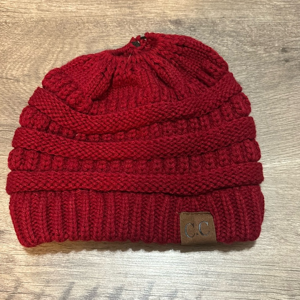 C.C maroon ponytail beanie